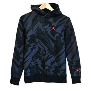Air Jordan Graphic Print Hoodie Sweatshirt Black Grey Boy's Size Large (12-13yo)